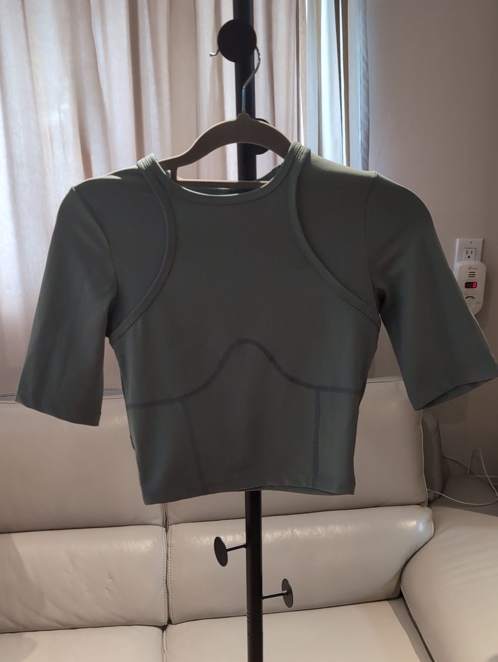 Women's Olive Short-Sleeve Fitted Crop Top
